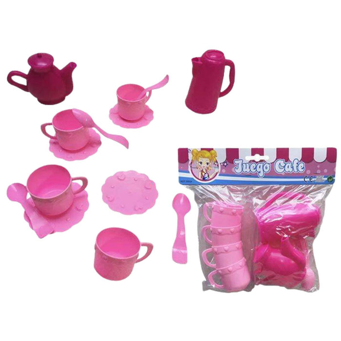 Coffee Set Pink Plastic Toy 14 Pieces