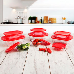 Square Lunch Box with Lid Ô Cuisine Cook&store Ocu Red 25 x 22 x 7 cm 2,2 L Glass Silicone (5 Units)