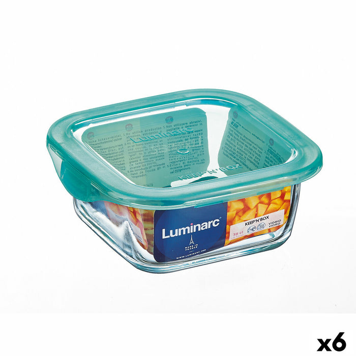 Square Lunch Box with Lid Luminarc Keep'n Lagon 15,6 x 6,6 cm Turquoise 1,22 L Glass (6 Units)