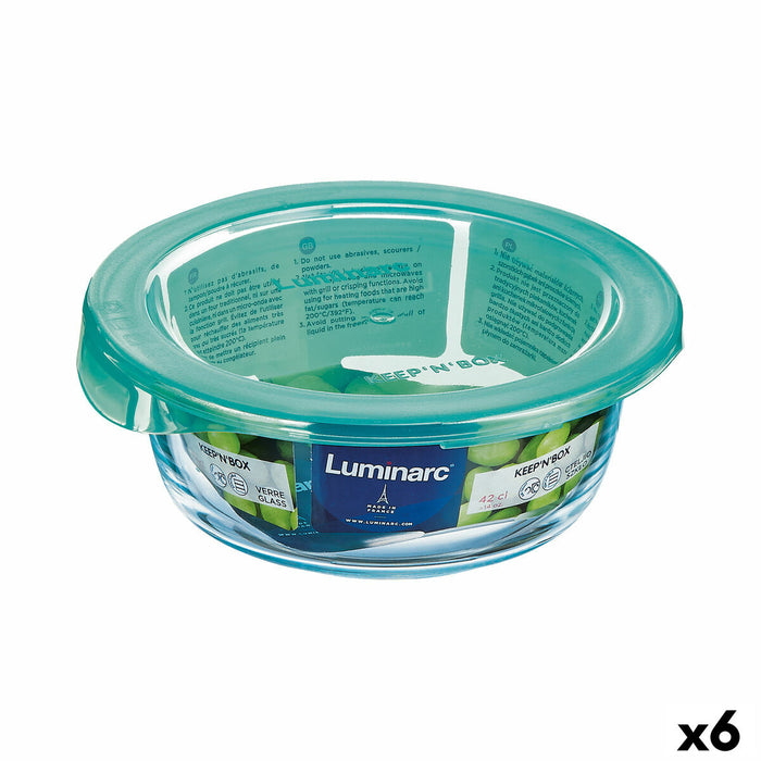Round Lunch Box with Lid Luminarc Keep'n Lagon Turquoise 420 ml 11,5 x 5,4 cm Glass (6 Units)
