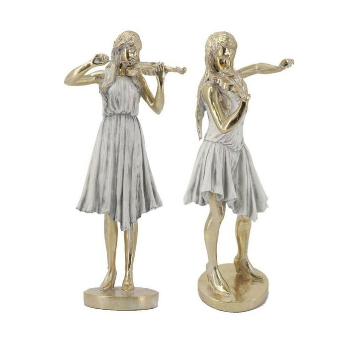 Decorative Figure DKD Home Decor Golden White Resin Music (26.5 x 20 x 60 cm) (2 pcs)