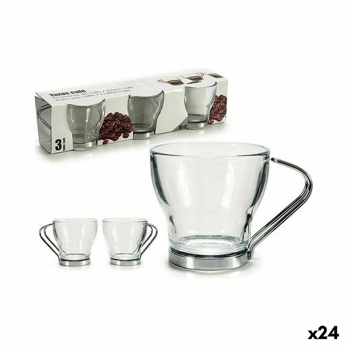 Piece Coffee Cup Set Silver Metal Transparent Glass 24 Units