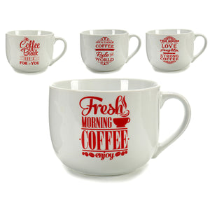Cup Coffee Porcelain Red White 500 ml 24 Units