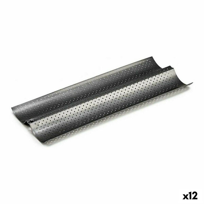 Baguette Mould Kinvara Dark grey Metal Carbon steel 16 x 2,5 x 38 cm Bread (12 Units)