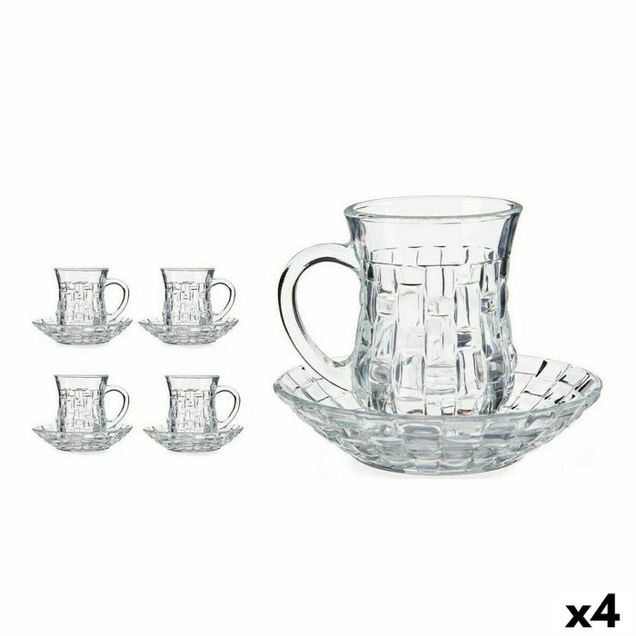 Set of Mugs with Saucers Vivalto Transparent Glass 125 ml (4 Units)