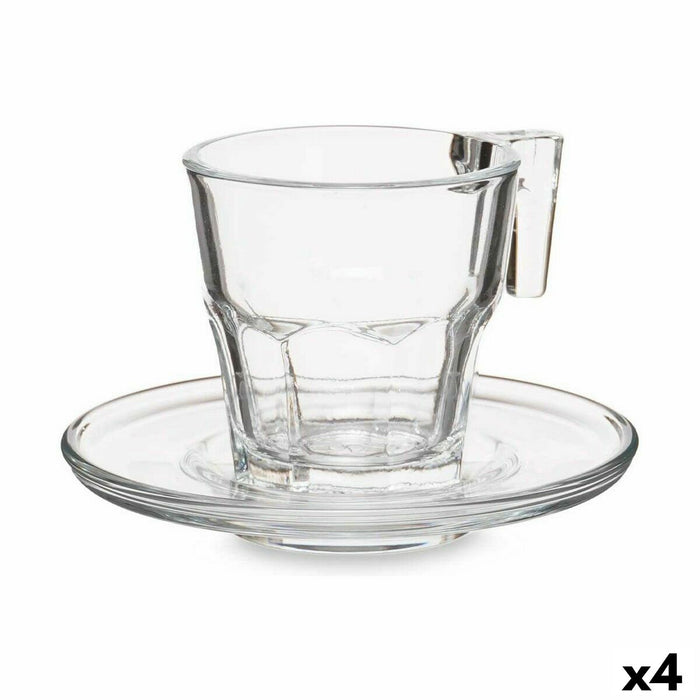 Set of 6 Cups with Plate Casablanca Transparent Glass 4 Units (70 ml)