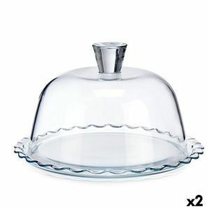 Lunch box Petite Patisserie Waves Transparent Glass 26,4 x 15,5 x 26,4 cm (2 Units)