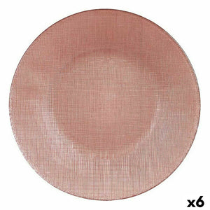 Flat Plate Pink Glass 26,6 x 2 x 26,6 cm (6 Units)