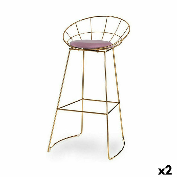Stool Gift Decor Pink Golden Polyester Iron 51 x 94 x 52 cm (2 Units)
