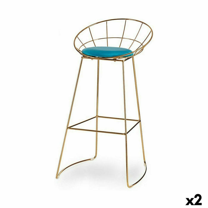 Stool Gift Decor Blue Golden Polyester Iron 51 x 94 x 52 cm (2 Units)