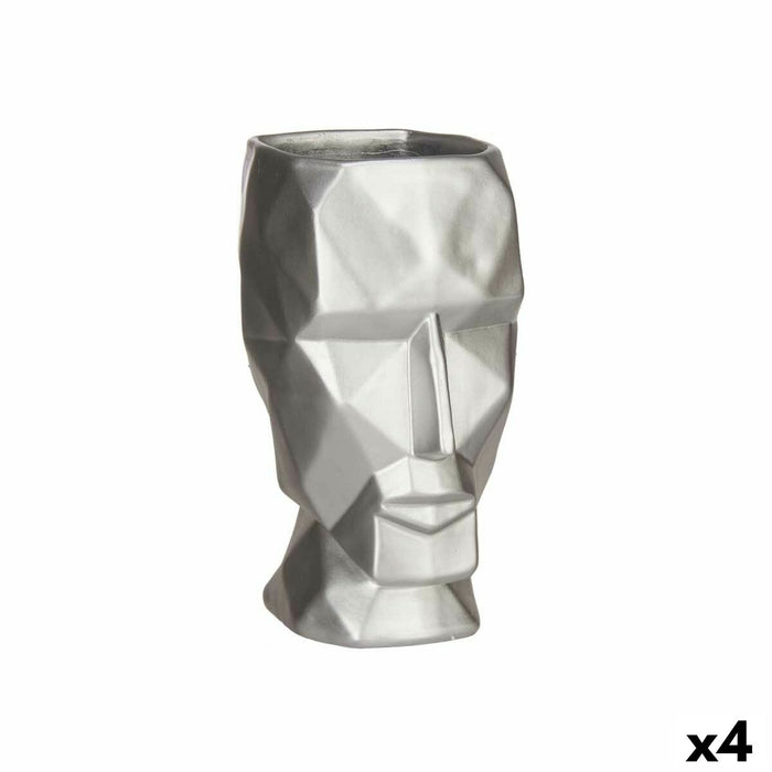 Vase 3D Face Silver Polyresin 12 x 24,5 x 16 cm (4 Units)