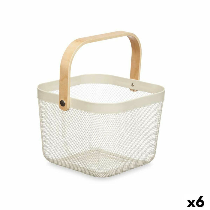 Basket White Wood Metal 24,5 x 18 x 25 cm (6 Units)