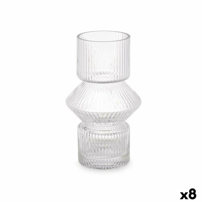 Vase Stripes Transparent Crystal 9,5 x 16,5 x 9,5 cm (8 Units)