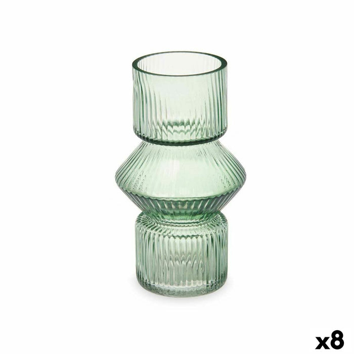 Vase Stripes Green Crystal 9,5 x 16,5 x 9,5 cm (8 Units)