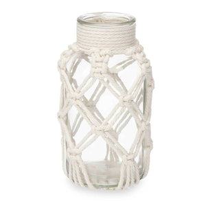 Vase White Cloth Glass 9 x 17 x 9 cm (12 Units) Macrame