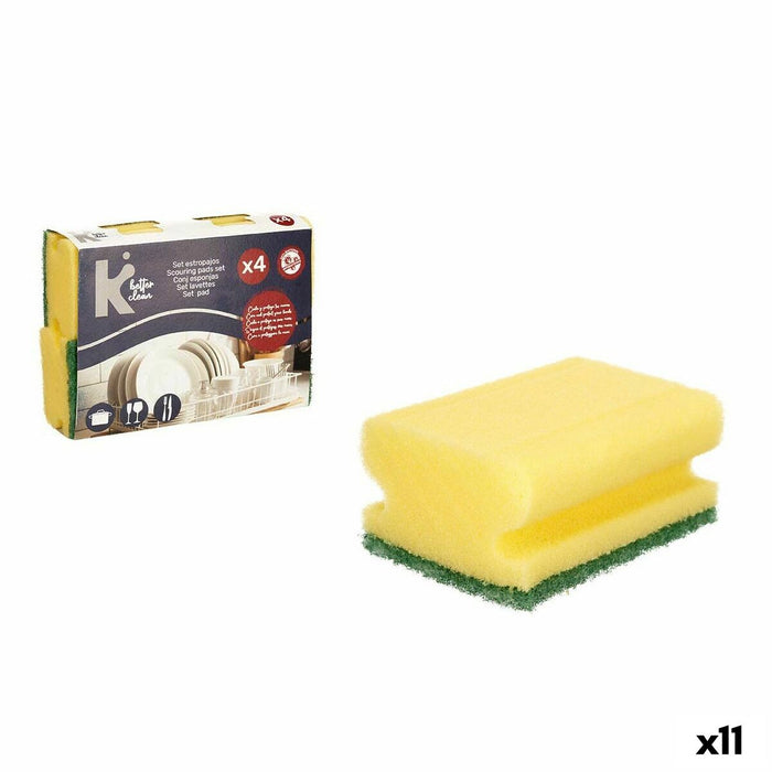 Set of scourers Yellow Green Polyurethane Abrasive fibre 4 Pieces (11 Units)