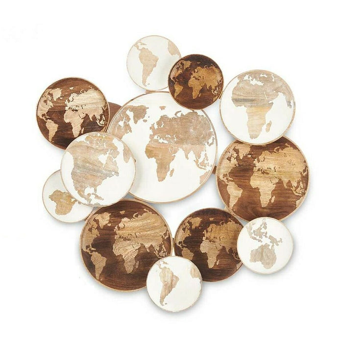 Wall Decoration White Brown Mango wood World Map 76 x 70 x 5 cm