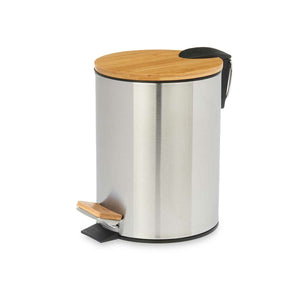 Pedal bin Brown Silver Bamboo Stainless steel 3 L (6 Units)