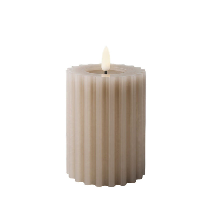 LED Candle Lumineo Beige Taupe Ø 7,5 x 12,3 cm With relief (AAA)