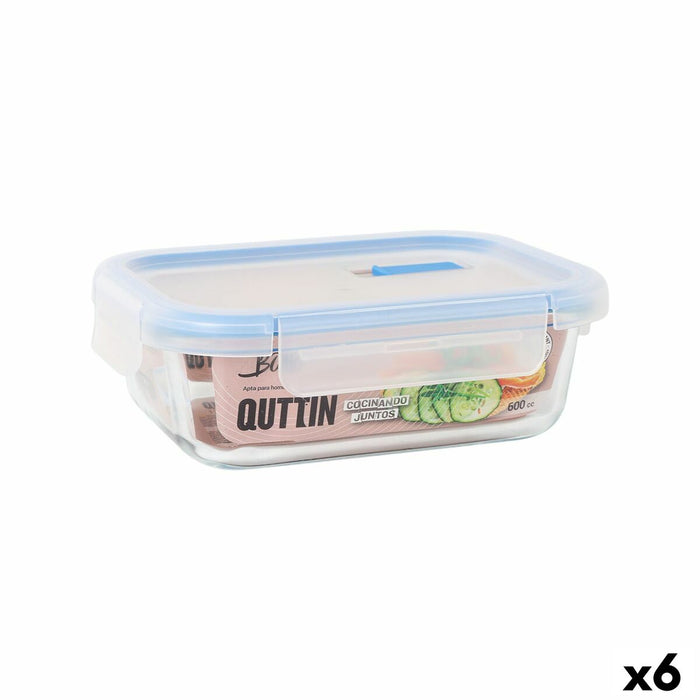 Hermetic Lunch Box Quttin Boho Transparent Rectangular 600 ml (6 Units)
