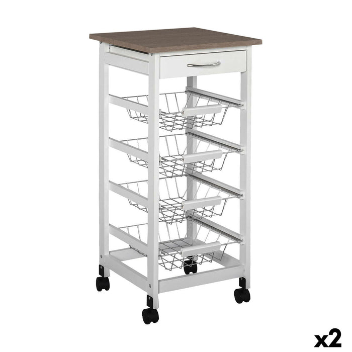 Vegetable trolley MobleKit White Brown Wood Metal 37 x 37 x 82 cm (2 Units)