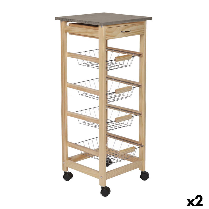 Vegetable trolley MobleKit Brown Grey Wood Metal 37 x 37 x 82 cm (2 Units)