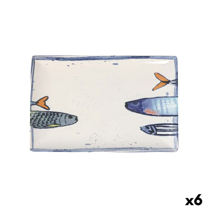 Serving Platter La Mediterránea Peixe 2.0 Multicolour Ceramic Rectangular 30 x 20 x 2,5 cm (6 Units)