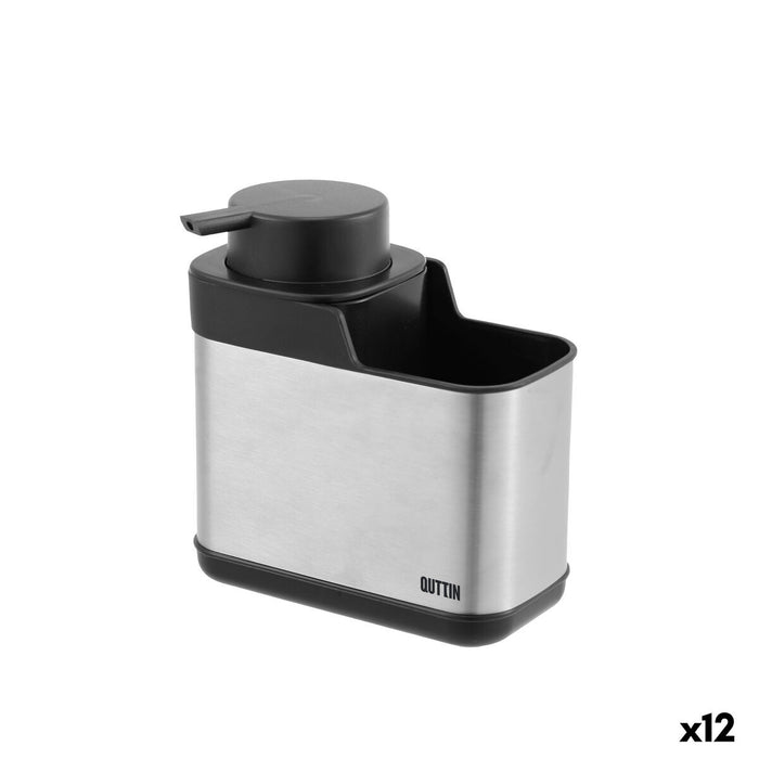 2-in-1 Soap Dispenser for the Kitchen Sink Quttin 13,6 x 8 x 14,5 cm Black Silver (12 Units)