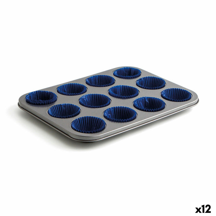 Muffin Tray Quid Sweet Grey Black 36 x 17 x 3 cm (12 Units)