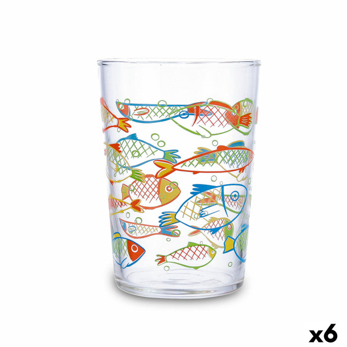 Glass for water Luminarc Peces Multicolour Glass Fish 500 ml (6 Units)