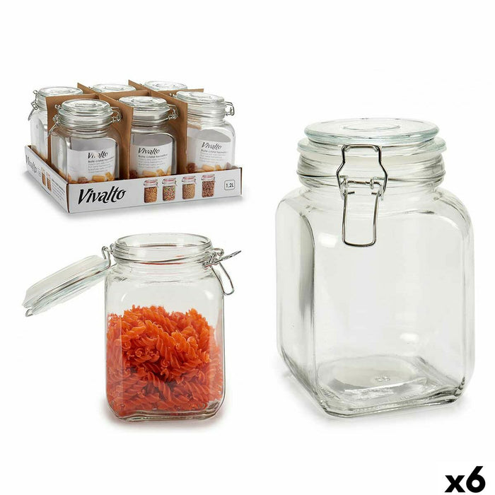 Glass Jar Vivalto Transparent Silver 1,2 L (6 Units)