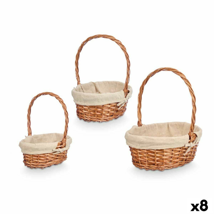 Set of Baskets Kipit HX31275S/3 Natural Polyester wicker Cloth 50 % cotton 34 x 39,5 x 30 cm 34 x 40 x 30 cm 3 Pieces (8 Units)