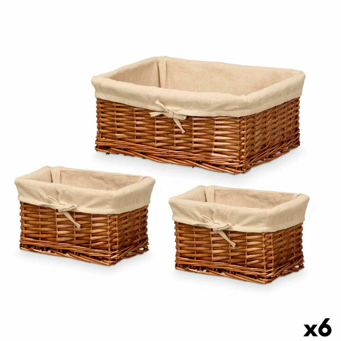 Set of Baskets Kipit HX31449S/3 Natural Polyester wicker Cloth 50 % cotton 39 x 16 x 30 cm 3 Pieces (6 Units)
