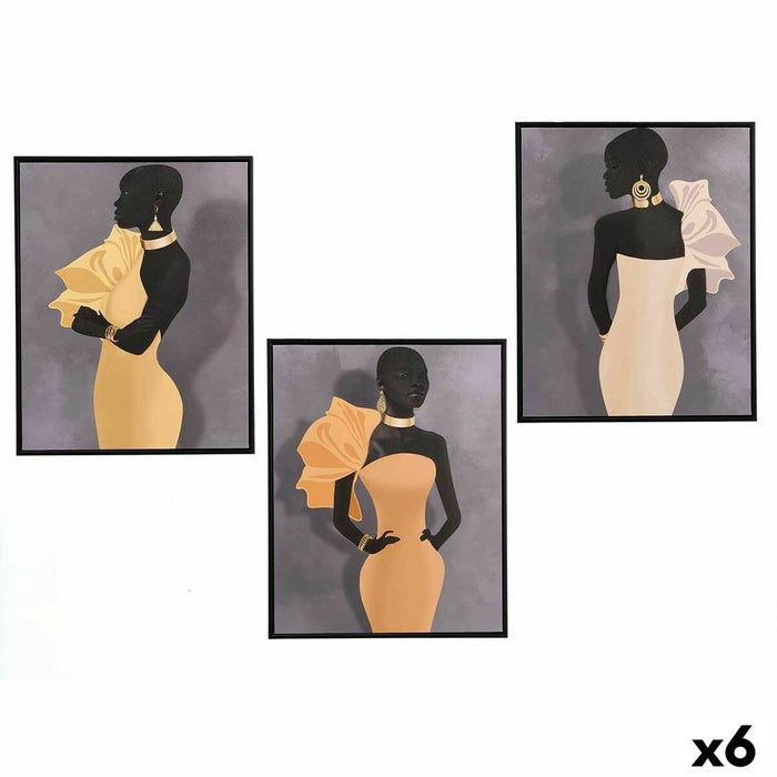 Canvas Gift Decor Yellow Black Grey 40 x 3 x 50 cm (6 Units)